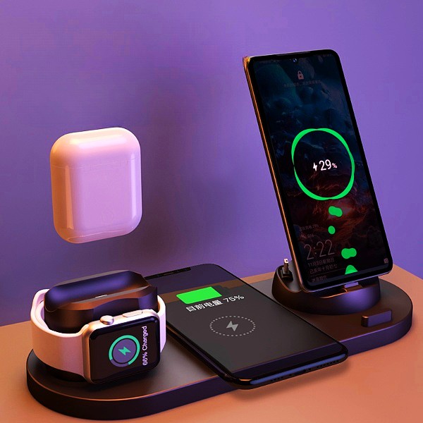 6-in-1 Wireless Fast Charging Station for iPhone, Apple Watch &amp; Accessories